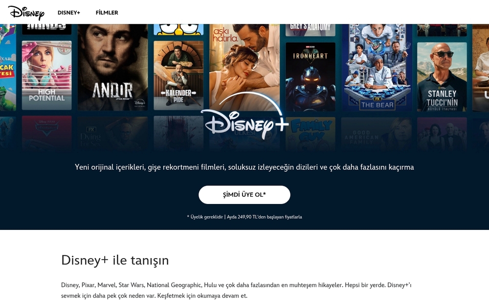 Disney+ Türkiye tanıtım sayfası
